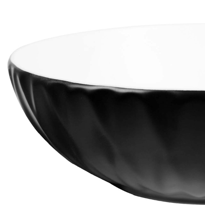 16" Round Ceramic Vessel Bathroom Sink – Modern Textured Bowl Design in Black, Black
