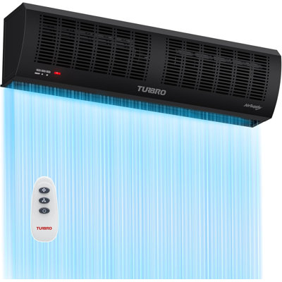 TURBRO 36 in Air Curtain for Doors with Magnetic Door Switch, Wall-Mounted Fan with Remote Control, 2 Speeds, 1177 CFM, 2559 FPM, for Residential and Light Commercial Use, 120V, Black