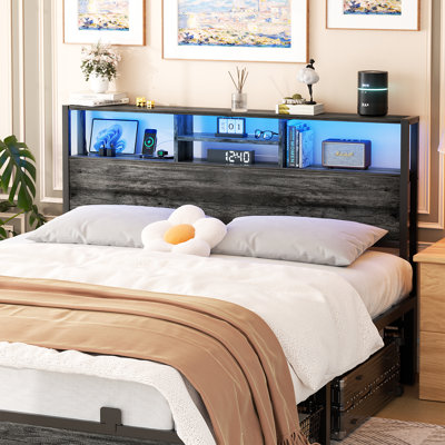 Tête de lit Lozandier avec rangement, prise de courant, ports USB et bande DEL