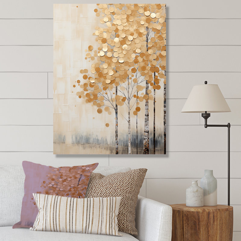 Minimalisme Golden Trees Harmony III, reproduction d'art sur toile, Toile tendue, H 32 po x l 24 po x P 1 po