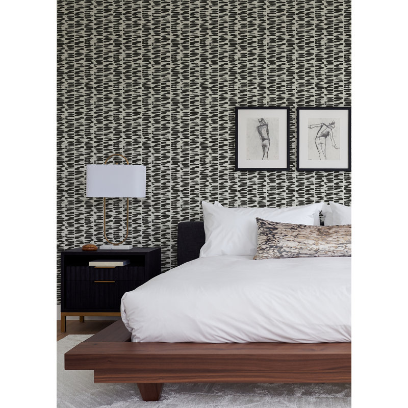 Myrtle Purple Abstract Stripe Wallpaper, Black/White
