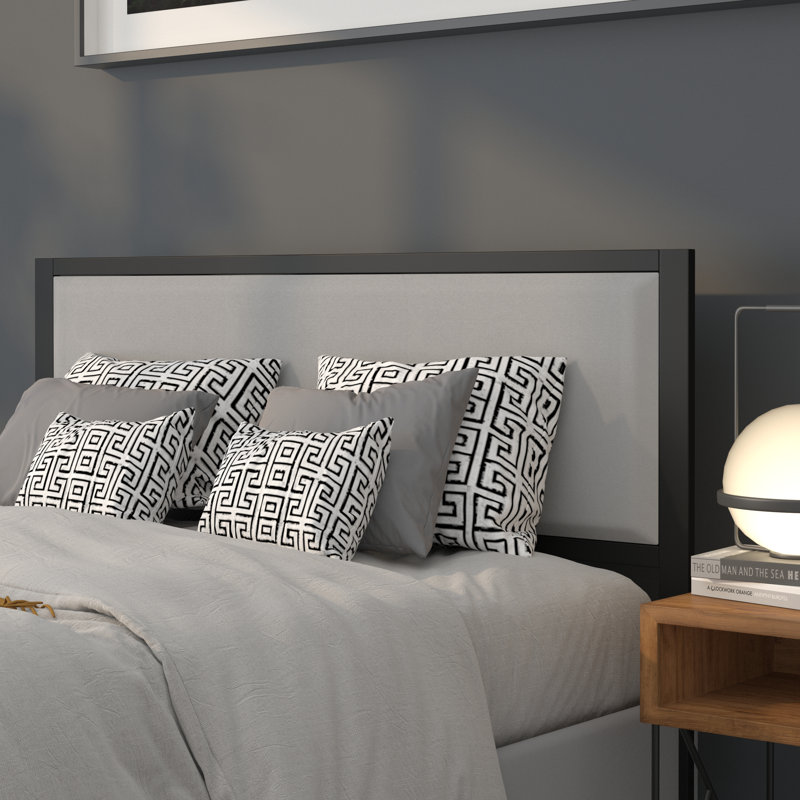Melbourne Metal Upholstered Headboard - Modern Headboard, Light Gray, Queen