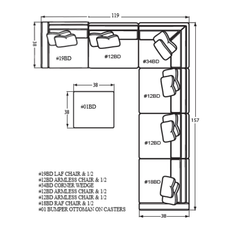 Canapé modulaire de coin avec repose-pieds de 119 po de largeur Chrisette, Goody bleu foncé