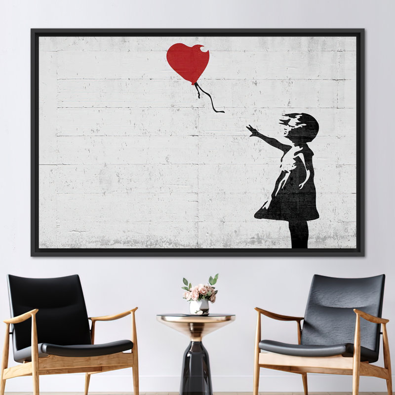 Modern Banksy Balloon Girl Canvas Print - Abstract Graffiti Wall Art for Home Decor, 20 cm H x 30 cm W, Black
