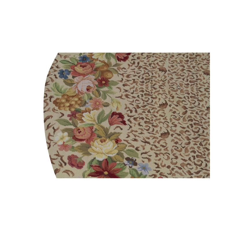 Hand-Knotted High-Quality Beige, Red, and Green Round Area Rug