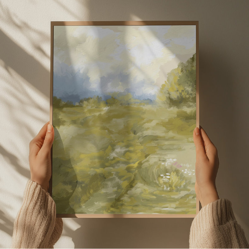 Golden Meadow Path by Josie George — Landscape Wall Art, 16 × 24, Framed Print, White