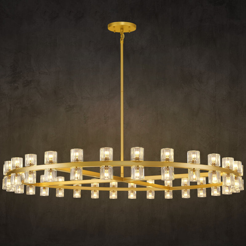 Grand lustre rond rond en cristal 36 "/ 48" / 60 "à intensité variable, Laiton, H 103 po x l 60 po x P 60 po