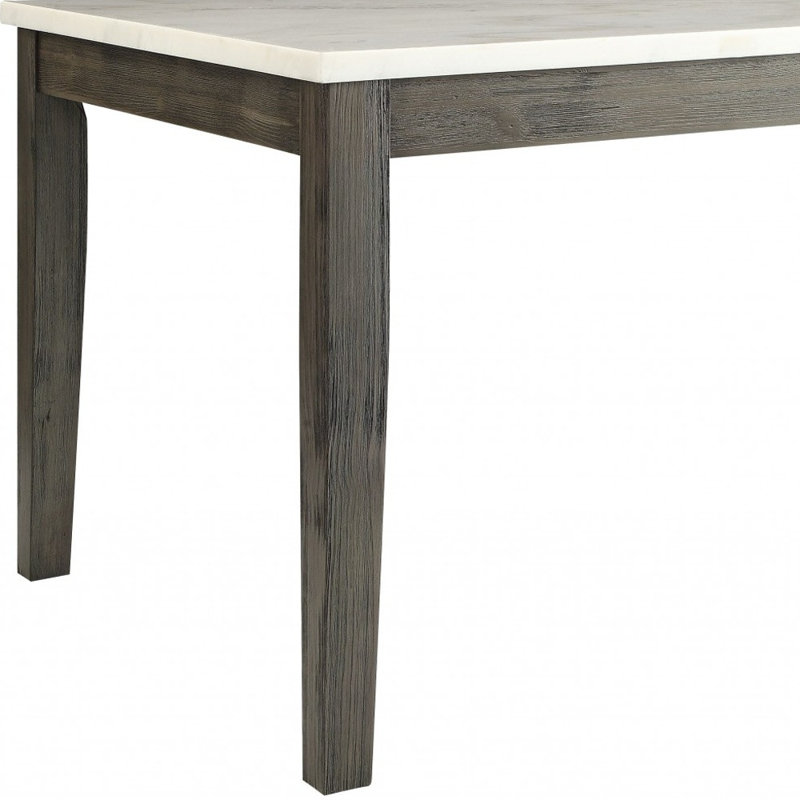  64" White And Gray Marble And Solid Wood Dining Table