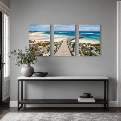Vue sur l'océan, art sur toile tendue, ensemble de 3 reproductions de peintures à l'huile pour salon