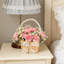 1 panier en osier tissé à la main avec poignée perlée et nœud en tulle délicat pour les mariages, les décorations de fête, les paniers de demoiselles ou le rangement chic