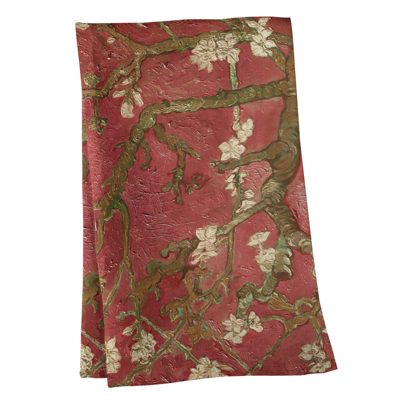 Serviette de thé en fleurs d’amande, Sergé de coton, Rouge / Brun