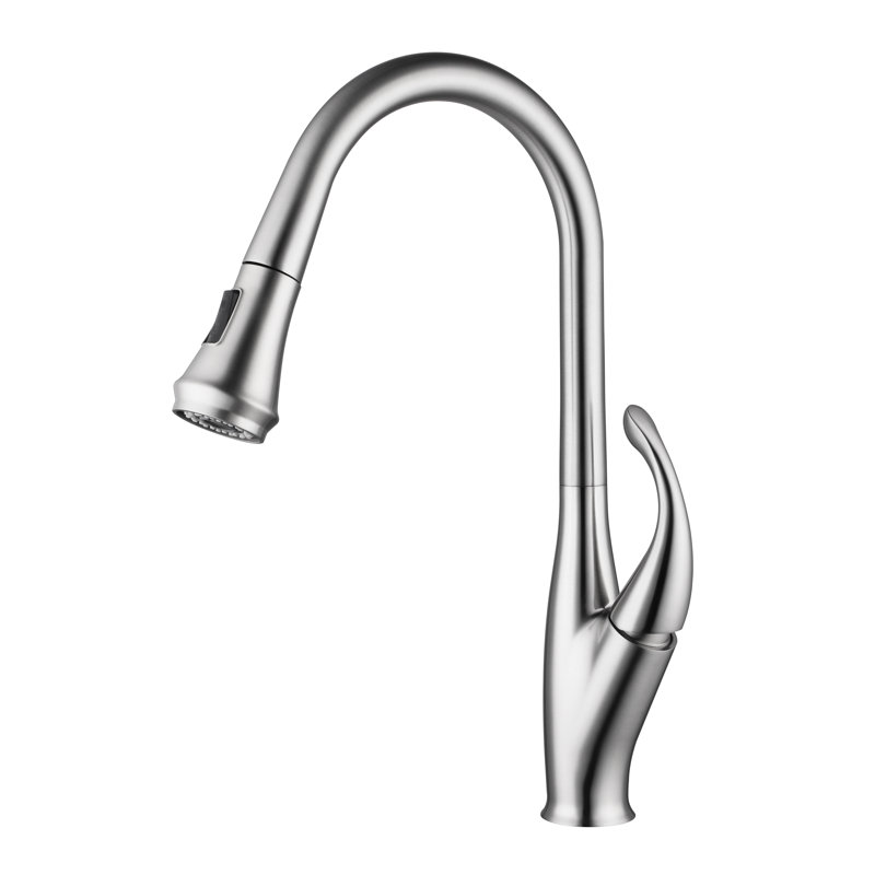 Robinet de cuisine rétractable à poignée simple avec douchette latérale, Chrome poli