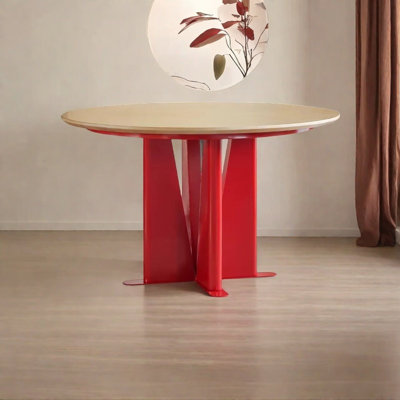 Solid wood dining table with red legs