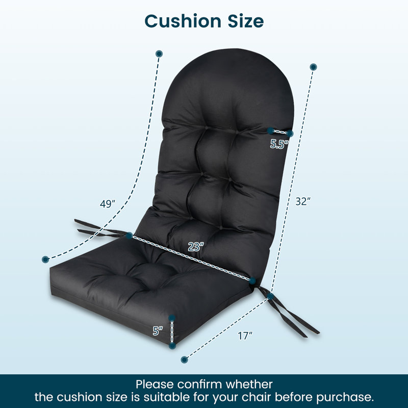Outdoor 5'' Adirondack Chair,Lounge Chair Seat / Back Cushion, Black