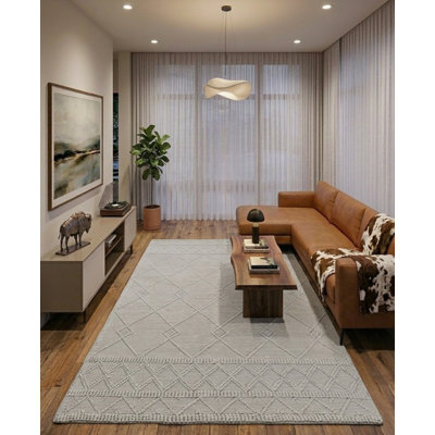 Hand Woven Flat Weave Loop Kilim Contemporary White | Pink Wool & Cotton Rectangle Indoor Area Rug