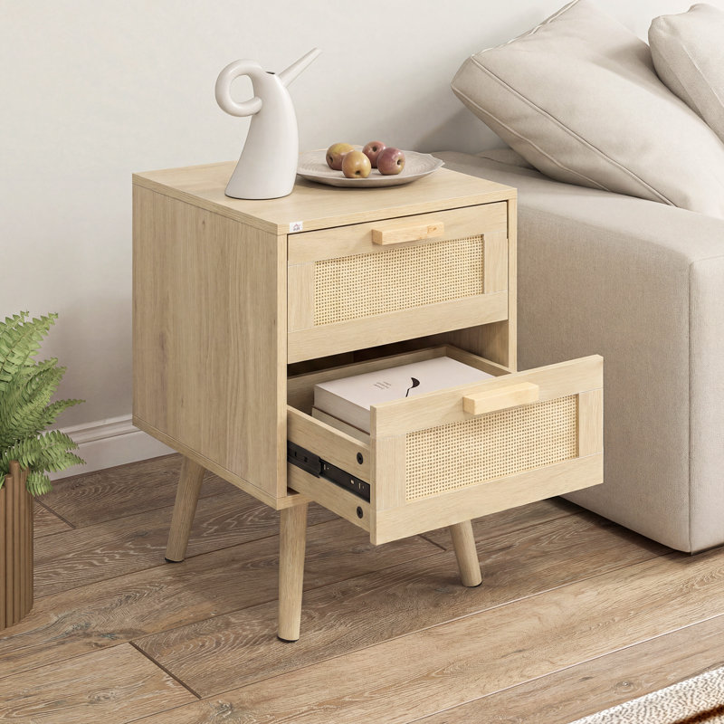 Ensemble de 2 tables de chevet de style bohème avec 2 tiroirs pour salon