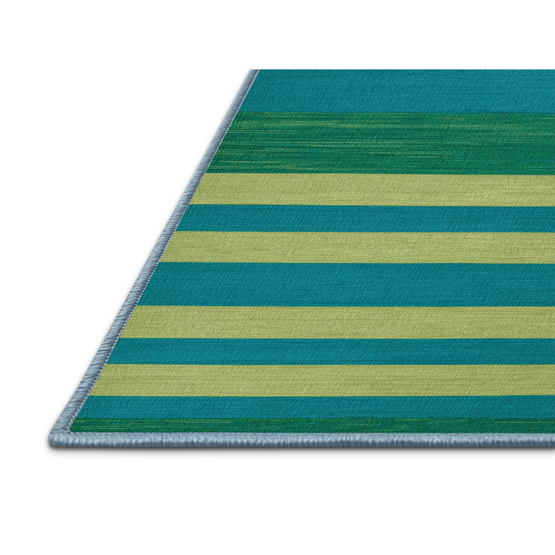 Tapis bleu à rayures horizontales lavable à la machine, Tapis de couloir 2 pi x 5 pi