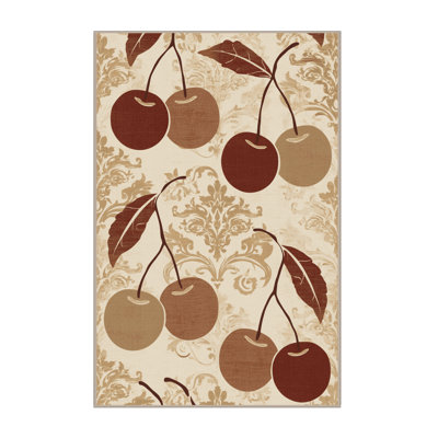 Machine Washable Elkton Cherry Classic Damask Rug in Beige – Beige Binding