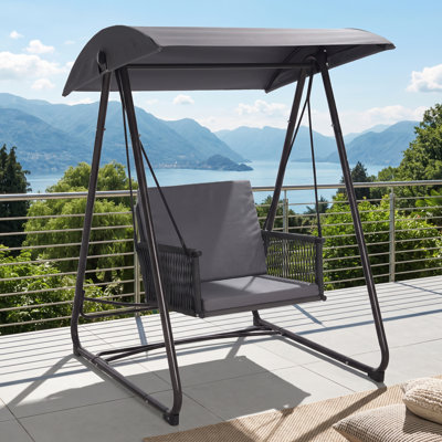 Adah Outdoor Single Person Porch Swing with Canopy, Adjustable Outdoor Swing Chair with Armrests & Cushion