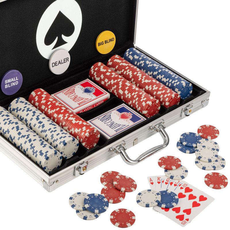 Ensemble de jetons de poker - ensemble de poker 11,5 g avec cartes, boutons, étui de transport et 300 jetons de poker pour les jeux de Texas Hold'em et de Blackjack 