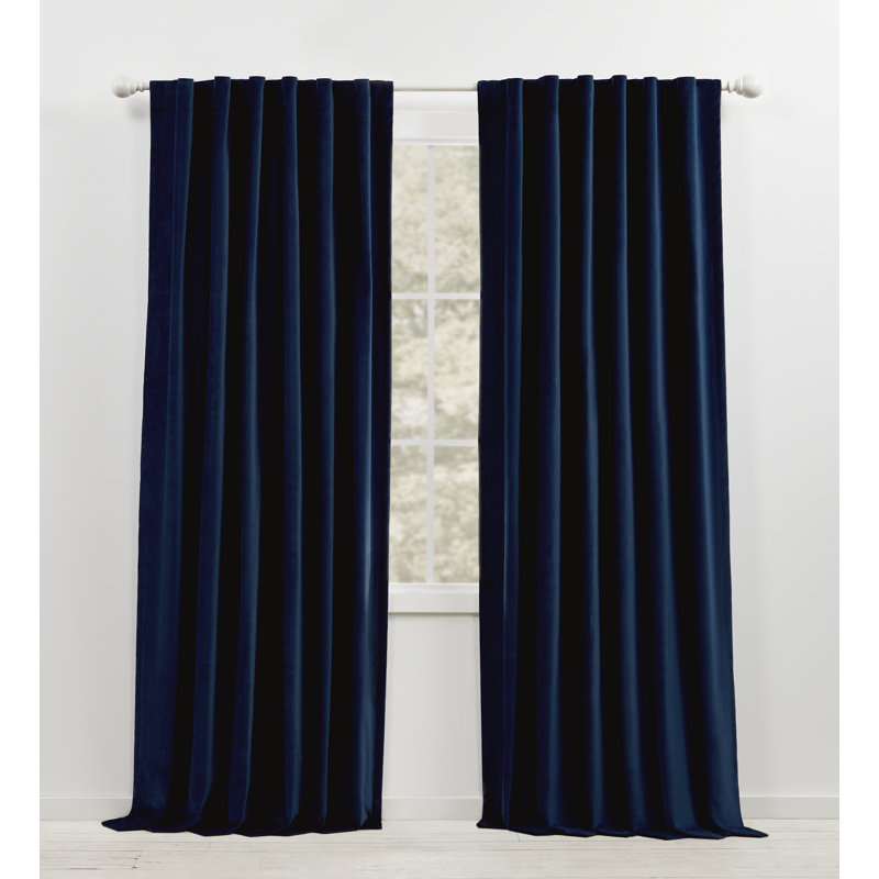 Navy Cotton Blackout Pleated Curtain Panel 52" x 84"