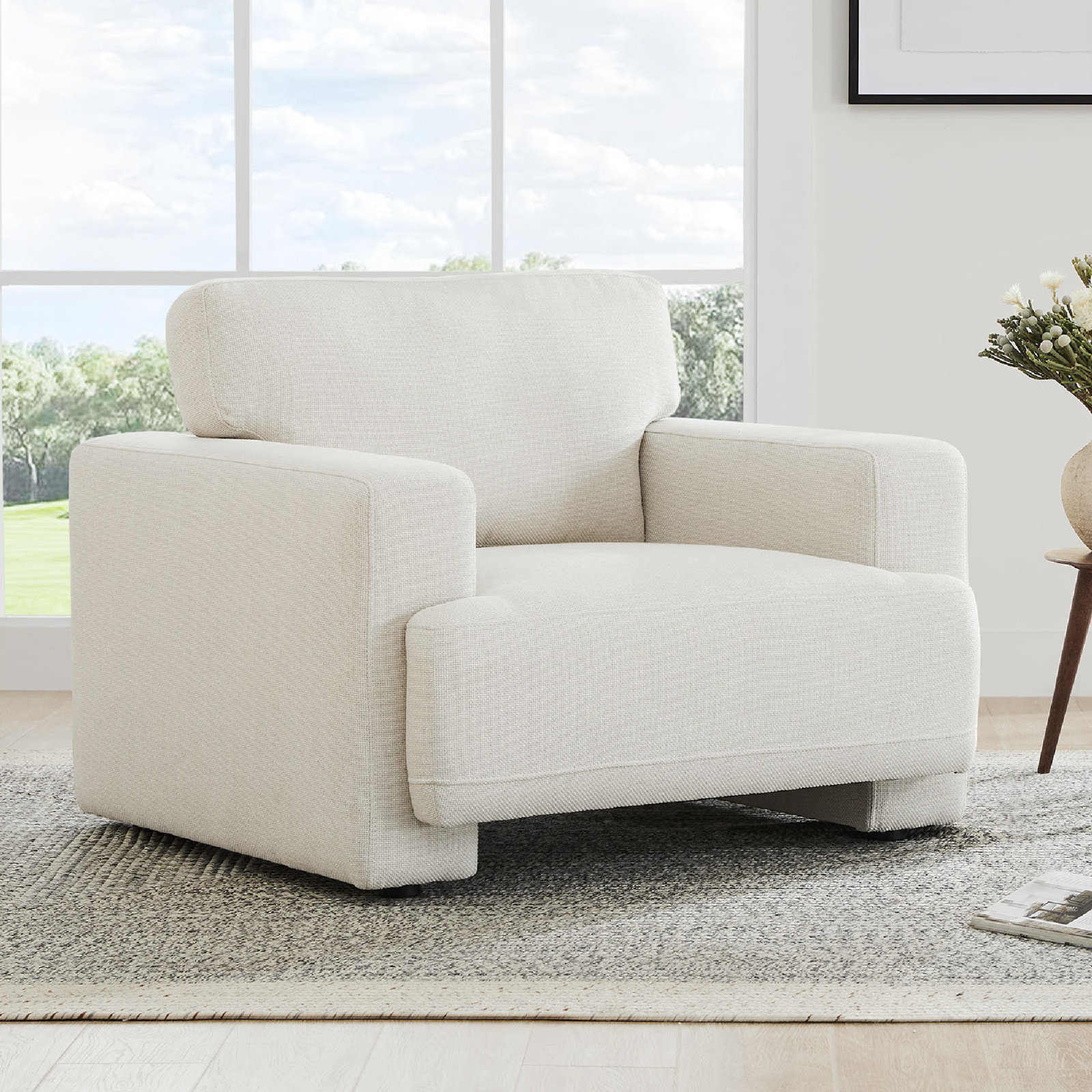 Ives 2-Piece Velvet Living Room Set, Cream Performance Polyester