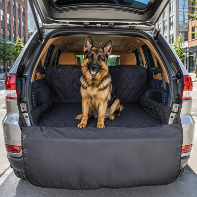 A durable dog cargo liner that combines a non-slip trunk mat, waterproof rear-seat protection, and a bumper flap; it is easy to install and clean for SUV cargo areas.