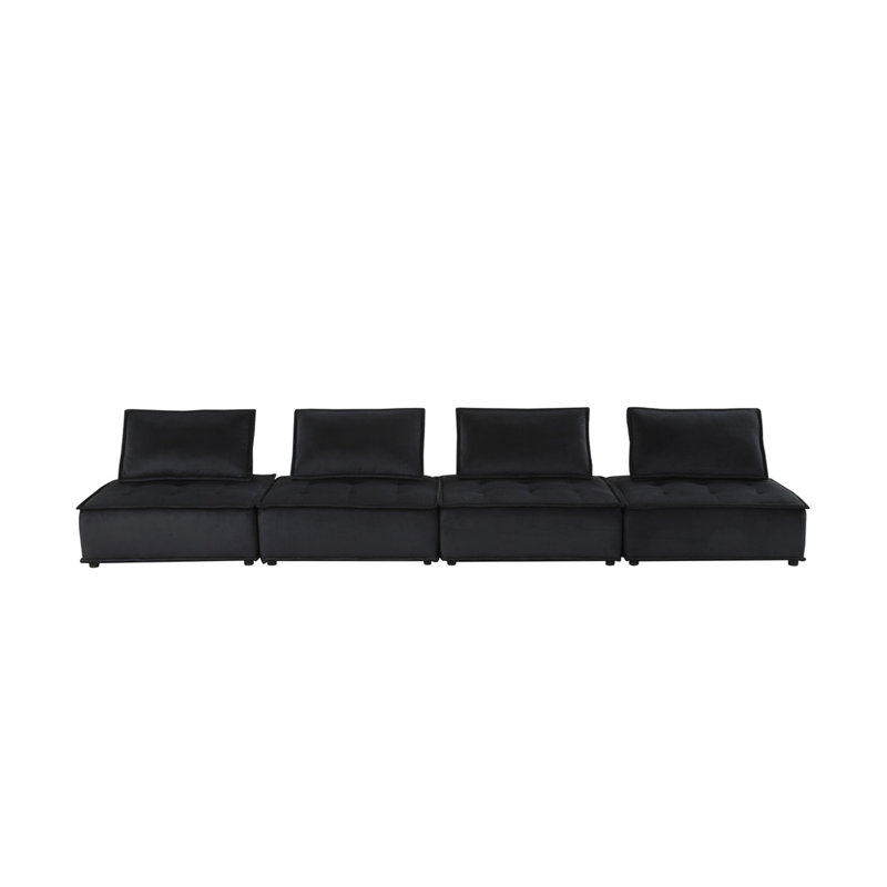 Canapé modulaire en velours noir 4 places Aveline, H 29 po x l 160 po x P 40 po