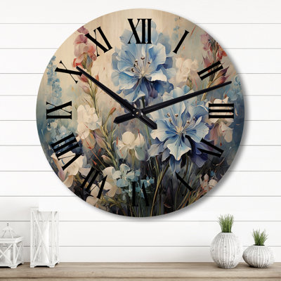 Blue Bonnets Romantic Impression III - Floral Oversized Wood Wall Clock