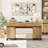 Home Office Furniture Set: 59" Modern Executive Desk With Charging Station & Storage Cabinet + 72" Tall Bookcases, Wood Computer Desk & Library Storage Shelf Cabinet For Work Study, Oak-1629505349