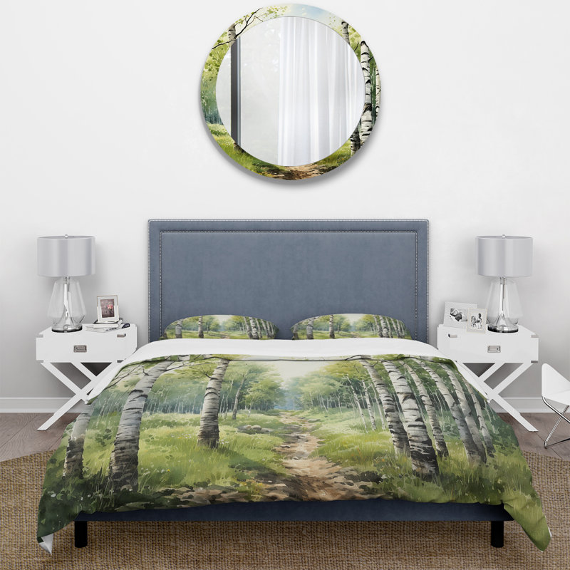Birch Woods Silent Woods I - Ensemble de housse de couette floral - Polyester en microfibre