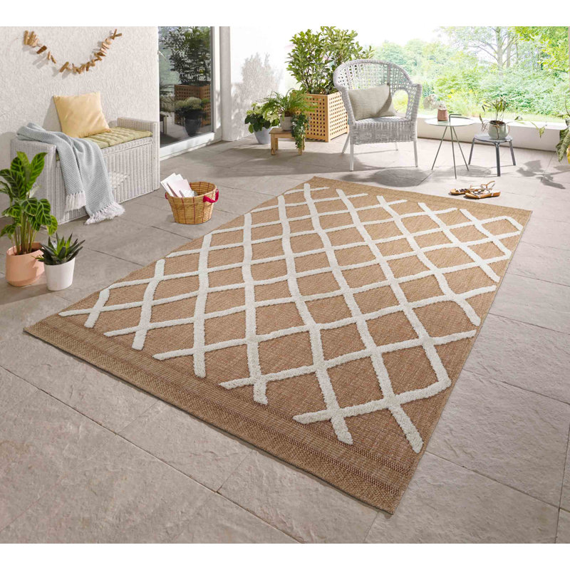 Deborah Geometric Shapes Braided Indoor / Outdoor Area Rug, Cream, Rectangle 120 x 170cm