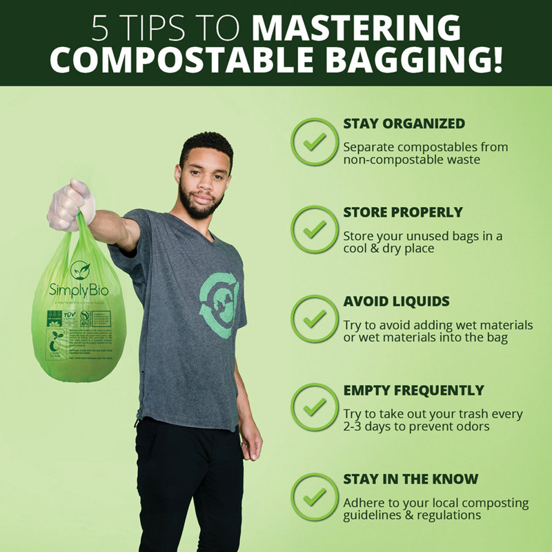 Simply Bio Green Compostable Drawstring Trash Bags, 1.6 Gallon, 50-Count