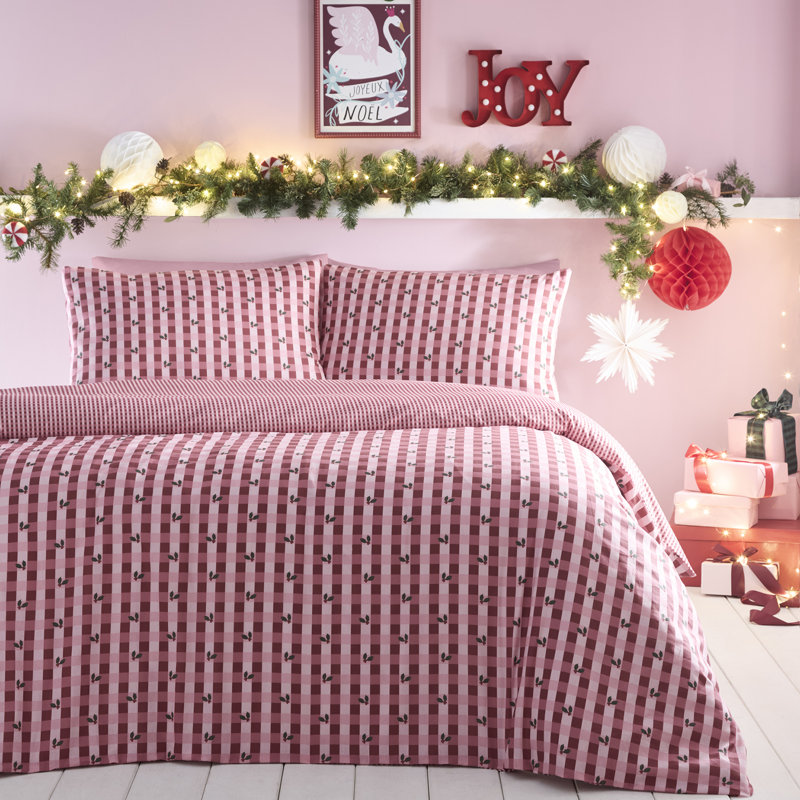 Fusion Holly Gingham Duvet Cover Set Red, Double Bed (200 x 200 cm)