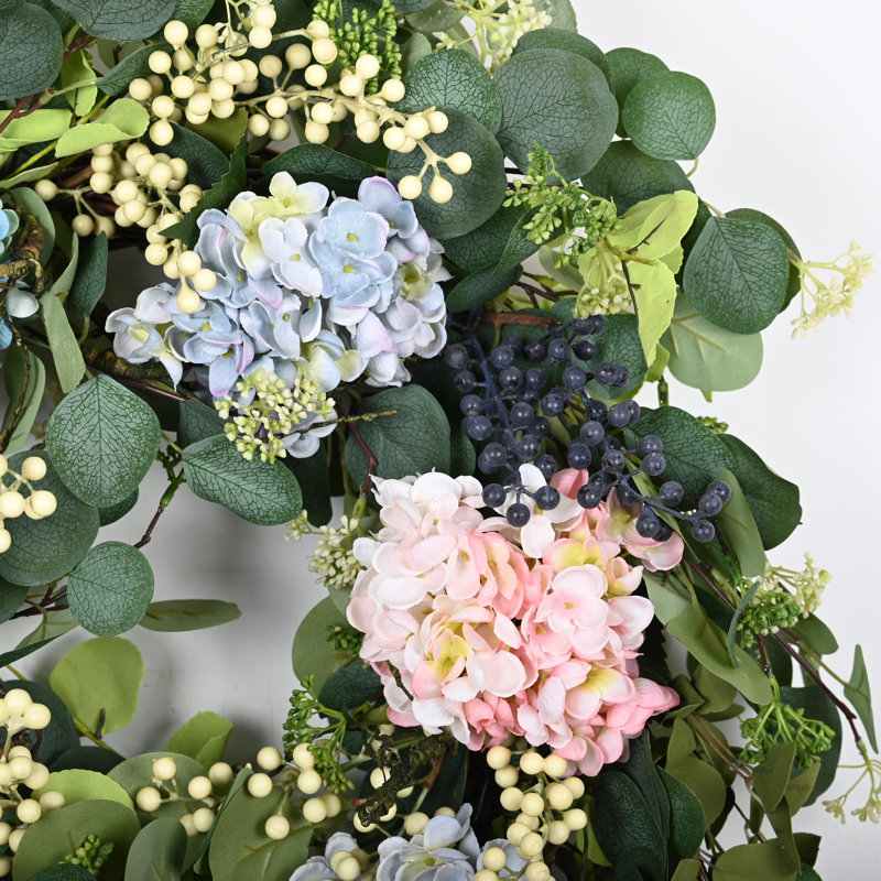 Couronne d'hortensia 24 po Faux Everyday Spring Eucalyptus Berry