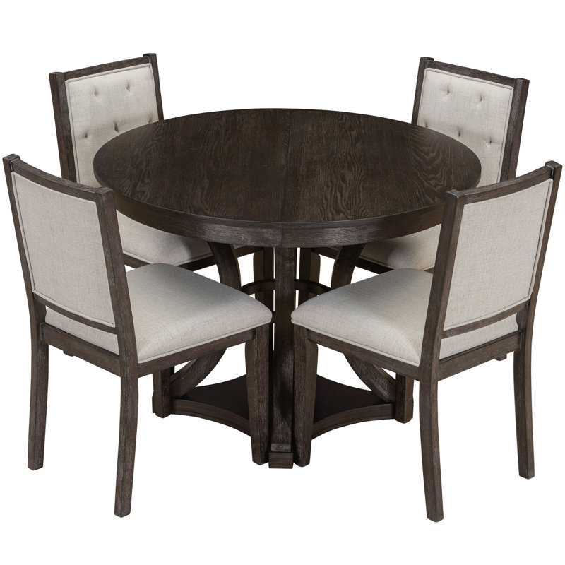 Ensemble de table de salle à manger 5 pièces avec table à rallonge et 4 chaises rembourrées, Espresso, Espresso/Beige