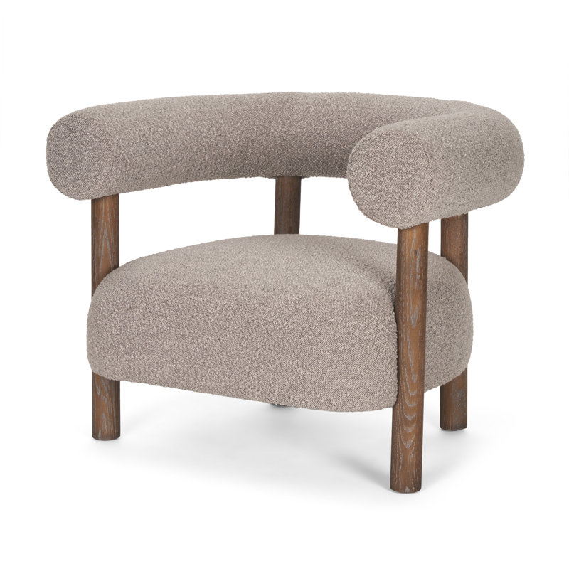 Fauteuil demi-tonneau moderne Shaela Boucle, Mélange de polyester gruau, Naturel