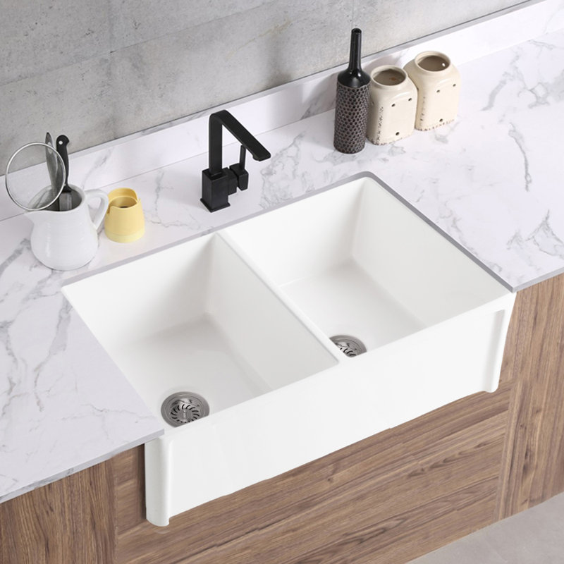 32.25'' L Double Bowl Ceramic Kitchen Sink