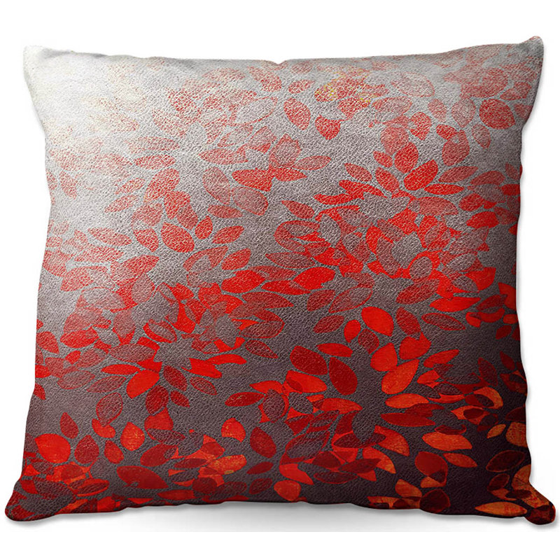 Coussin décoratif carrée à motif floral délavé, 16 po x 1 po, Rouge / Blanc