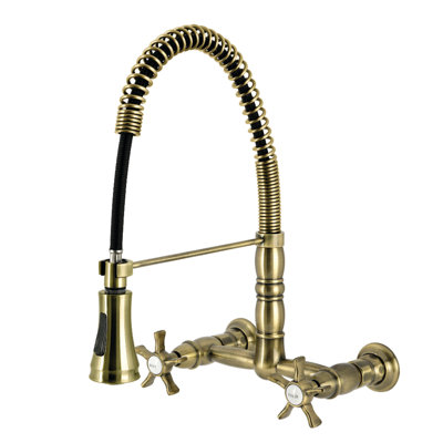 Kingston Brass Hamilton Double-Handle 2-Hole Wall-Mount Pre-Rinse Bridge Kitchen Faucet