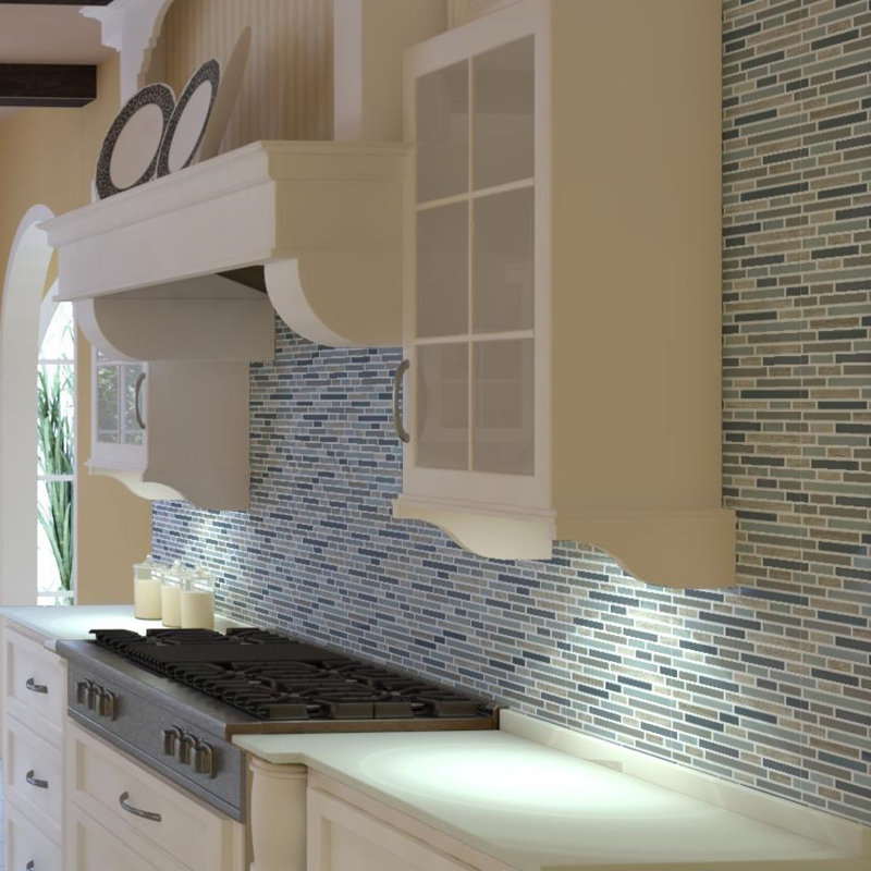 Viva Linda Mixed Linear Glass & Stone Tile Mosaic Sheet, Blue blend