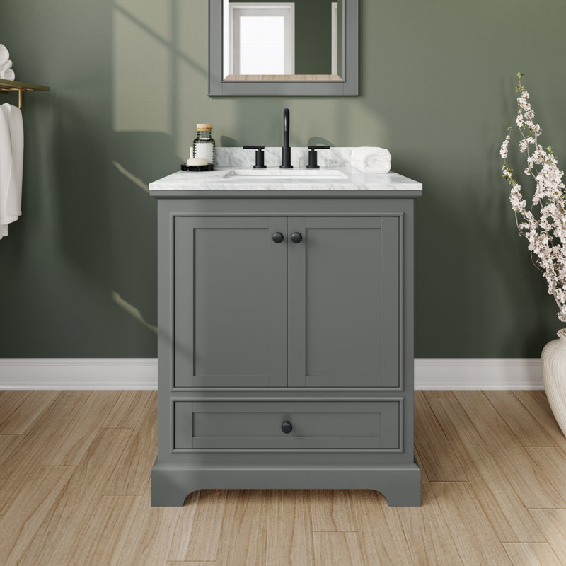 Deborah 30'' Single Bathroom Vanity with Marble Top, Dark Gray/Matte Black