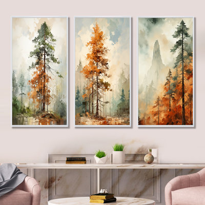 Earthy Brown Forest of Redwood Trees - Ensemble de 3 reproductions d'art sur bois de séquoia