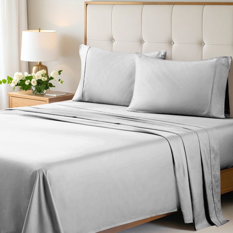 Verdie Scotia 700 Thread Count Egyptian Certified Cotton Sateen Sheet Set, Queen, Chrome