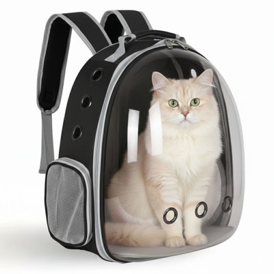 Sac à dos transparent transparent pour animal de compagnie pour chats et petits chiens - Sac de transport respirant avec fenêtre de visualisation à 360 °, conception ventilée et fermeture à glissière sécurisée