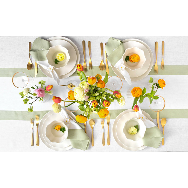 Sage Green and White Linen Rectangle Placemats Set of 4