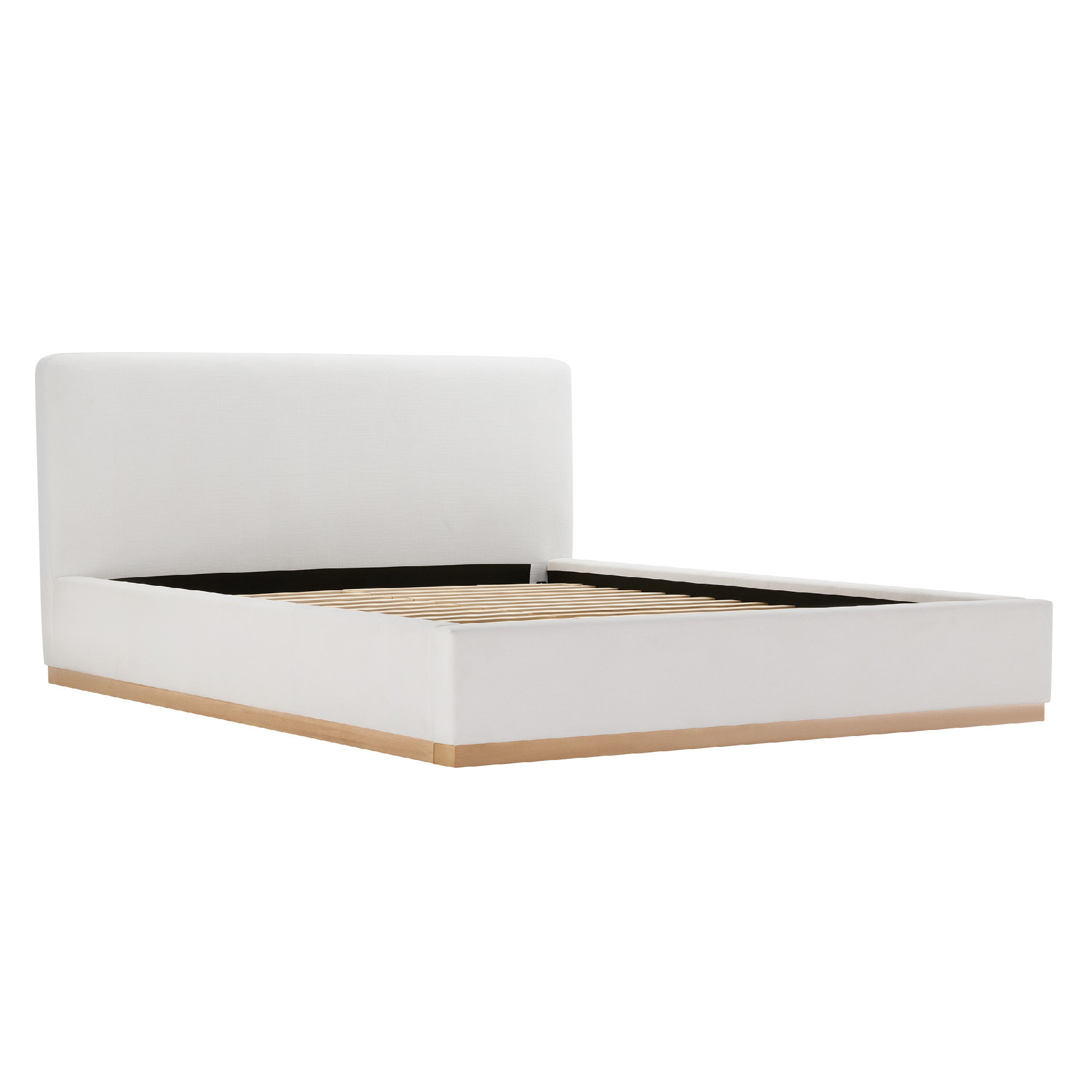 Delpha Grounded Upholstered Wood Base Bed, King, Selene White