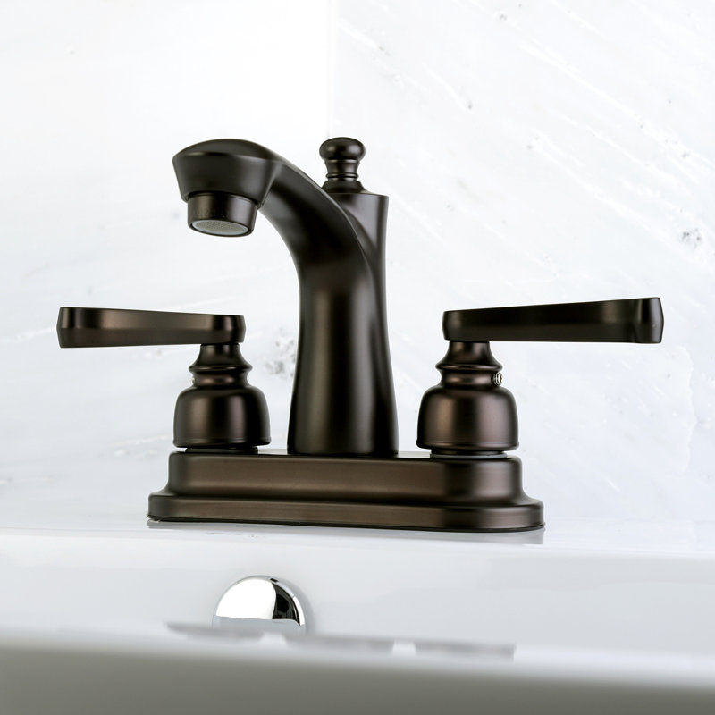 Kingston Brass Royale Two-Handle 3-Hole Deck Mount 4" Centerset Bathroom Faucet with Plastic Pop-Up, Oil Rubbed Bronze