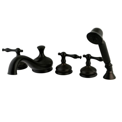 Kingston Brass Roman Three-Handle 5-Hole Deck Mount Roman Tub Faucet with Hand Shower