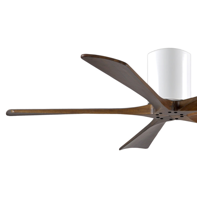 60" Irene 5-Blade Hugger Ceiling Fan with Wall Remote, Gloss White, 52", Walnut Tone
